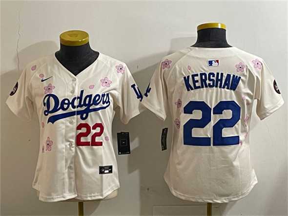 Women%27s Los Angeles Dodgers #22 Clayton Kershaw Cream 2025 Tokyo Series Limited Stitched Jersey->mlb womens jerseys->MLB Jersey